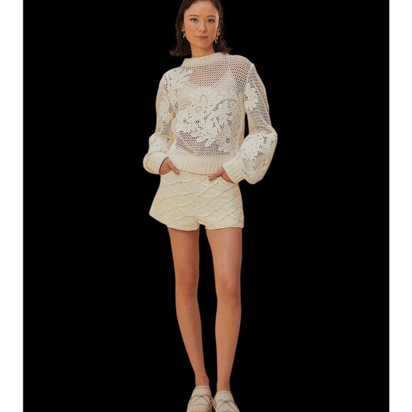 FARM Rio Pants - Farm Rio Scalloped Shorts Crochet Detail Cotton Size 27 New with tag